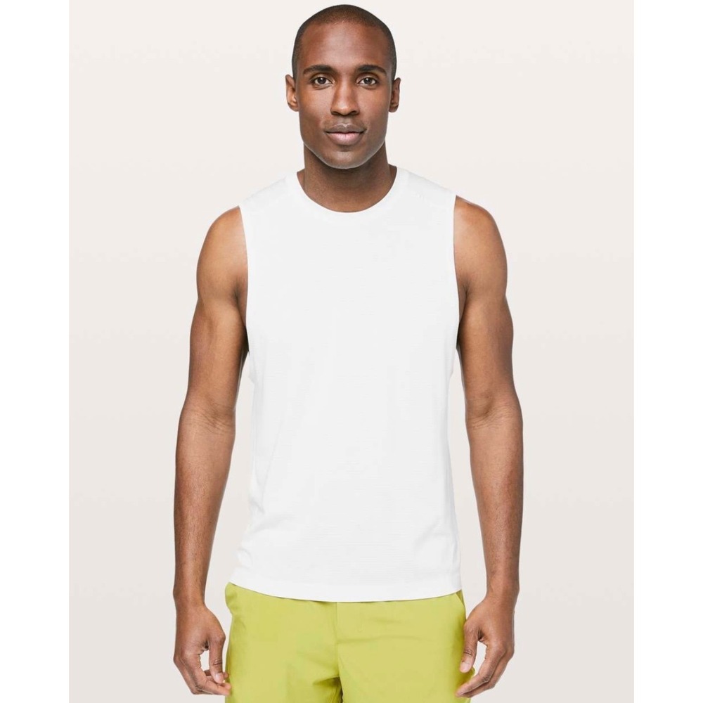Lululemon Metal Vent Tech Muscle Tank In White /Silver Sz M Athletic Gym Running
